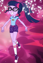 Size: 388x570 | Tagged: safe, imported from derpibooru, screencap, sci-twi, twilight sparkle, human, equestria girls, legend of everfree, cropped, cute, eyes closed, eyeshadow, glasses, happy, makeup, purple eyeshadow, solo, sparkles