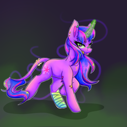 Size: 2048x2048 | Tagged: safe, artist:plushtrapez, imported from derpibooru, twilight sparkle, pony, unicorn, :p, bandage, bandaid, bandaid on nose, cross, cross necklace, female, glowing, glowing horn, horn, jewelry, leonine tail, mare, necklace, raised hoof, solo, tail, tongue out, unicorn twilight