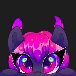 Size: 1000x1000 | Tagged: safe, artist:plushtrapez, imported from derpibooru, oc, oc only, earth pony, pony, black background, earth pony oc, ethereal mane, eyelashes, female, mare, peeking, simple background, solo, starry mane