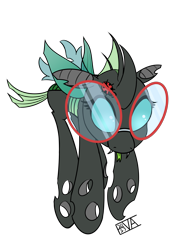 Size: 4000x5500 | Tagged: safe, artist:evan555alpha, imported from ponybooru, oc, oc only, oc:yvette (evan555alpha), changeling, insect, ladybug, broach, changeling oc, colored sketch, dorsal fin, elytra, evan's daily buggo ii, fangs, female, forked tongue, glasses, green tongue, hopping, pronking, round glasses, signature, simple background, sketch, solo, spread wings, tongue out, transparent background, wings