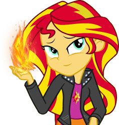 Size: 827x874 | Tagged: safe, artist:evilasio2, imported from derpibooru, sunset shimmer, human, equestria girls, clothes, female, fiery shimmer, jacket, pyromancy, shirt, simple background, solo, transparent background, vest