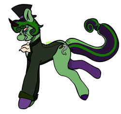 Size: 1304x1226 | Tagged: safe, artist:maggot, imported from derpibooru, oc, oc only, oc:high society, pony, unicorn, clothes, colored hooves, grin, hat, hooves, monochrome, simple background, smiling, solo, tail, top hat, white background