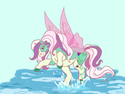 Size: 1600x1200 | Tagged: safe, artist:thunderpibb, imported from derpibooru, oc, oc only, oc:sweetpea, fairy, pegasus, fairy wings, female, freckles, hooves, looking down, mare, pegasus oc, rearing, signature, solo, splash, spread wings, water, wings