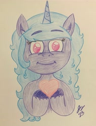 Size: 3024x3986 | Tagged: safe, artist:jesslmc16, imported from derpibooru, izzy moonbow, pony, unicorn, bust, colored, colored pencil drawing, colored pupils, drawing, fanart, female, g5, heart, hearts and hooves day, holiday, portrait, signature, traditional art, valentine's day