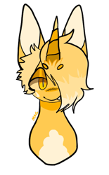 Size: 423x684 | Tagged: safe, artist:maggot, imported from derpibooru, oc, oc only, oc:golden twist, pony, unicorn, bust, fangs, hair over one eye, lidded eyes, portrait, simple background, smiling, solo, transparent background