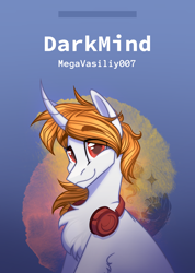 Size: 1668x2347 | Tagged: safe, artist:alrumoon_art, imported from derpibooru, oc, oc only, oc:darkmind, pony, unicorn, chest fluff, headphones, male, solo