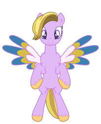 Size: 849x1036 | Tagged: safe, artist:westrail642fan, imported from derpibooru, pegasus, pony, bipedal, colored wings, dazzle feather, g5, simple background, solo, spread wings, transparent background, unshorn fetlocks, westrail642fan's cadance template, wings
