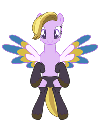 Size: 849x1036 | Tagged: safe, alternate version, artist:westrail642fan, imported from derpibooru, pegasus, pony, bipedal, clothes, colored wings, dazzle feather, g5, panties, see-through, simple background, socks, solo, spread wings, transparent background, underwear, unshorn fetlocks, westrail642fan's cadance template, wings