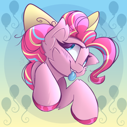 Size: 2500x2500 | Tagged: safe, artist:starcasteclipse, imported from derpibooru, pinkie pie, earth pony, pony, blue tongue, bow, cheek fluff, hair bow, smiling, solo, tongue out