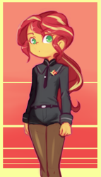Size: 667x1167 | Tagged: safe, artist:drantyno, imported from derpibooru, sunset shimmer, human, equestria girls, clothes, female, pantyhose, school uniform, solo, younger