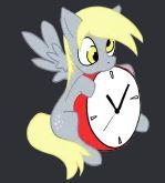 Size: 149x165 | Tagged: safe, artist:ladytechna, imported from derpibooru, derpy hooves, pegasus, pony, clock, gray background, picture for breezies, simple background, solo, tiny
