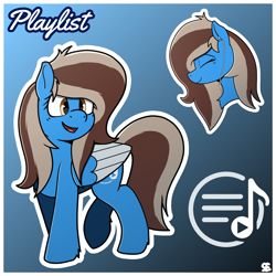 Size: 2048x2048 | Tagged: safe, artist:ponynamedmixtape, artist:sefastpone, imported from derpibooru, oc, oc:playlist, pegasus, pony, colored wings, digital art, earbuds, female, listening to music, mare, outline, solo, two toned wings, white outline, wings