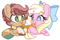 Size: 3074x2048 | Tagged: safe, artist:emberslament, imported from derpibooru, oc, oc only, oc:bay breeze, oc:pitch pine, pegasus, pony, chibi, clothes, female, food, male, mare, pizza, scarf, simple background, stallion, transparent background