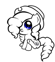 Size: 330x368 | Tagged: safe, artist:keykey116, imported from derpibooru, oc, oc only, earth pony, pony, base used, earth pony oc, female, filly, foal, hair over one eye, hat, lineart, simple background, solo, white background