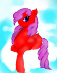 Size: 1700x2205 | Tagged: safe, artist:keykey116, imported from derpibooru, oc, oc only, pegasus, pony, cloud, female, mare, on a cloud, pegasus oc, smiling, solo, torn ear