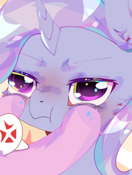 Size: 1080x1440 | Tagged: safe, artist:qimengping, imported from derpibooru, starlight glimmer, trixie, pony, unicorn, blushing, female, hooves on cheeks, mare, upset