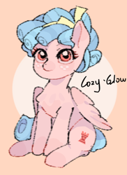 Size: 1246x1707 | Tagged: safe, artist:mouying34595, imported from derpibooru, cozy glow, pegasus, pony, female, filly, foal, simple background, sitting, solo, text