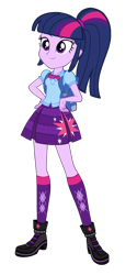 Size: 1920x3840 | Tagged: safe, artist:invisibleink, edit, imported from derpibooru, vector edit, twilight sparkle, alicorn, human, equestria girls, equestria girls series, backpack, boots, bowtie, clothes, cutie mark, cutie mark on clothes, female, geode of telekinesis, hand on hip, magical geodes, pleated skirt, ponytail, shoes, simple background, skirt, socks, solo, transparent background, twilight sparkle (alicorn), vector