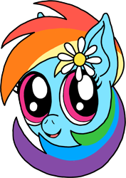 Size: 985x1391 | Tagged: safe, artist:aprilfools, rainbow dash, pegasus, pony, /bale/, bust, female, flower, flower in hair, mare, portrait, simple background, solo, transparent background