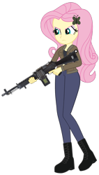 Size: 2320x4096 | Tagged: safe, artist:edy_january, artist:starryshineviolet, edit, imported from derpibooru, vector edit, fluttershy, human, equestria girls, equestria girls series, angry, boots, clothes, geode of fauna, girls und panzer, gun, holding, jacket, machine gun, magical geodes, marine, marines, military, military uniform, rage, saunders, shoes, simple background, soldier, solo, stoner m63, transparent background, trigger discipline, triggered, uniform, vector, weapon