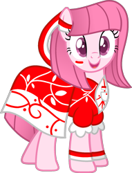 Size: 1289x1685 | Tagged: safe, artist:pegasski, artist:tanahgrogot, imported from derpibooru, oc, oc:annisa trihapsari, earth pony, pony, base used, clothes, cute, dress, earth pony oc, female, indonesia, mare, ocbetes, open mouth, open smile, pretty, simple background, smiling, solo, transparent background, vector