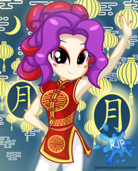 Size: 2015x2490 | Tagged: safe, artist:rjp.rammy, imported from derpibooru, oc, oc only, oc:anastasya, human, equestria girls, cheongsam, clothes, dress, lantern, paper lantern, solo