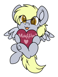 Size: 1228x1620 | Tagged: safe, artist:rokosmith26, imported from derpibooru, derpy hooves, pegasus, pony, :p, big eyes, chibi, cute, eye clipping through hair, female, front view, heart, hearts and hooves day, holding, holiday, looking at you, mare, simple background, smiling, smiling at you, solo, spread wings, tongue out, transparent background, underhoof, valentine's day, wings, ych example, yellow eyes, your character here