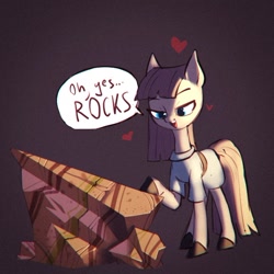 Size: 636x637 | Tagged: safe, artist:haku nichiya, imported from derpibooru, maud pie, earth pony, pony, dialogue, floating heart, gradient background, heart, looking at something, rock, solo, speech bubble, that pony sure does love rocks