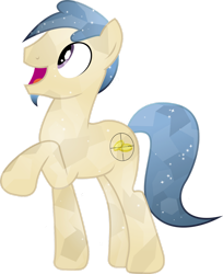 Size: 1024x1253 | Tagged: dead source, safe, artist:theshadowstone, imported from derpibooru, oc, oc only, oc:2bit marksman, crystal pony, bits, blue mane, blue tail, crystal pony oc, facial hair, goatee, gradient mane, gradient tail, looking at someone, looking at something, male, open mouth, purple eyes, raised hoof, simple background, smiling, solo, sparkles, stallion, stallion oc, tail, target, transparent background
