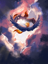 Size: 1920x2560 | Tagged: source needed, safe, artist:noax, imported from derpibooru, oc, oc only, oc:asperitas, oc:cobalt dusk, pegasus, flying, pegasus oc