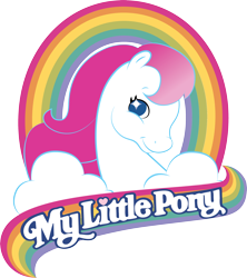 Size: 2606x2933 | Tagged: safe, imported from derpibooru, earth pony, pony, female, g2, heart, logo, looking at you, mare, my little pony, my little pony logo, rainbow, simple background, smiling, smiling at you, solo, text, transparent background