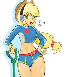 Size: 717x826 | Tagged: safe, artist:rainn__1026, imported from derpibooru, applejack, human, equestria girls, equestria girls series, lost and found, belly button, clothes, female, metal detector, midriff, simple background, solo, swimsuit, white background