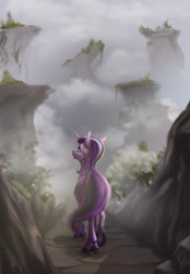 Size: 820x1180 | Tagged: safe, artist:stirren, imported from derpibooru, starlight glimmer, pony, unicorn, fog, frog (hoof), hooves, nature, rock, scenery, solo, underhoof