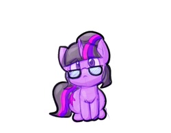 Size: 954x744 | Tagged: safe, artist:zutcha, imported from derpibooru, sci-twi, twilight sparkle, pony, unicorn, cute, equestria girls ponified, female, glasses, looking at you, mare, simple background, sitting, smol, solo, twiabetes, unicorn sci-twi, white background