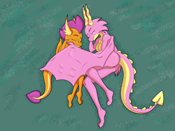 Size: 8000x6000 | Tagged: safe, artist:chedx, imported from derpibooru, smolder, anthro, dragon, ass, butt, cuddling, cute, dragoness, female, grass, grass field, hug, lying down, on side, scales (g4), sleeping, winghug, wings