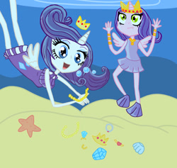 Size: 917x871 | Tagged: safe, artist:empressvee, imported from derpibooru, pipp petals, rarity, alicorn, human, equestria girls, alicornified, bracelet, duo, duo female, female, g5, gem, jewelry, necklace, pearl, pipp and her heroine, pippcorn, race swap, raricorn, ring, treasure, underwater, water