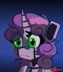 Size: 700x800 | Tagged: safe, artist:provolonepone, imported from derpibooru, sweetie belle, pony, robot, robot pony, unicorn, glowing, glowing eyes, solo, sweetie bot