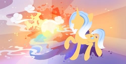 Size: 2130x1091 | Tagged: safe, artist:行豹cheetahspeed, imported from derpibooru, oc, oc:aurore soleilevant, pony, unicorn, cloud, light, smiling, solo, sun