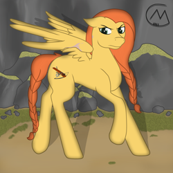 Size: 3200x3200 | Tagged: safe, alternate version, artist:maître cervidé, imported from derpibooru, oc, oc:flame fever, pegasus, female, scar, solo