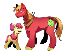 Size: 2822x2286 | Tagged: safe, artist:sunshineradiance, imported from derpibooru, apple bloom, big macintosh, earth pony, pony, brother and sister, cute, female, filly, foal, male, misleading thumbnail, open mouth, raised hoof, sibling bonding, sibling love, siblings, simple background, stallion, white background