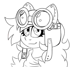 Size: 4979x4524 | Tagged: safe, artist:crazysketch101, imported from derpibooru, oc, oc:arc strike, pony, aviator goggles, aviator hat, black and white, clothes, commission, commissions open, goggles, grayscale, hat, lineart, monochrome, scarf, sketch, solo