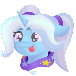 Size: 675x675 | Tagged: safe, artist:papacruda09, imported from derpibooru, trixie, pony, unicorn, :3, :p, alternate hairstyle, babysitter trixie, bust, clothes, female, gameloft, gameloft interpretation, happy, hoodie, mare, my little pony: magic princess, pigtails, simple background, solo, tongue out, transparent background