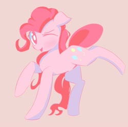 Size: 2480x2473 | Tagged: safe, artist:solid shrimp, imported from derpibooru, pinkie pie, earth pony, pony, female, one eye closed, open mouth, open smile, simple background, smiling, solo, wink