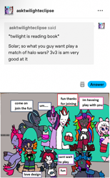 Size: 1178x1908 | Tagged: safe, artist:ask-luciavampire, imported from derpibooru, twilight sparkle, oc, alicorn, changeling, demon, demon pony, earth pony, kirin, pegasus, pony, succubus, ask, kirin oc, tumblr