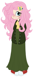 Size: 593x1378 | Tagged: safe, artist:mrsfoquis, imported from derpibooru, fluttershy, human, arm behind back, blushing, female, hair over one eye, humanized, looking at you, messy hair, simple background, smiling, smiling at you, solo, transparent background