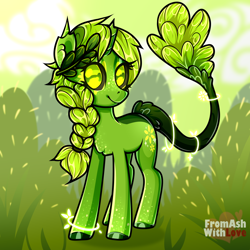 Size: 2300x2300 | Tagged: safe, artist:loverashley, imported from derpibooru, oc, oc only, original species, plant pony, braid, broken horn, female, hoof polish, horn, mare, outdoors, plant, smiling, solo