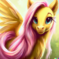 Size: 1024x1024 | Tagged: safe, editor:degenlife, imported from derpibooru, fluttershy, pegasus, pony, ai content, ai generated, female, hoers, looking at you, mare, smiling, smiling at you, solo, spread wings, wings