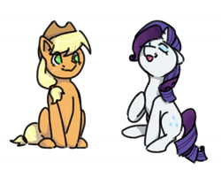 Size: 1280x1023 | Tagged: safe, artist:bednyistudent, imported from derpibooru, applejack, rarity, earth pony, pony, unicorn, duo, female, simple background, white background