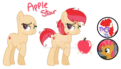 Size: 1181x677 | Tagged: safe, artist:denovoanew, artist:elementbases, imported from derpibooru, babs seed, twist, oc, oc:apple star, earth pony, base, base used, circle, cutie mark, deviantart watermark, earth pony oc, female, filly, foal, heterochromia, magical lesbian spawn, mare, messy mane, obtrusive watermark, offspring, parent:babs seed, parent:twist, parents:babstwist, reference sheet, screencap reference, simple background, transparent background, watermark