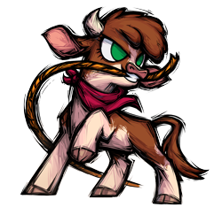 Size: 1884x1828 | Tagged: safe, artist:alts-art, imported from derpibooru, cow, them's fightin' herds, arizona (tfh), bandana, cloven hooves, community related, female, lasso, mouth hold, no pupils, official, rope, simple background, solo, transparent background